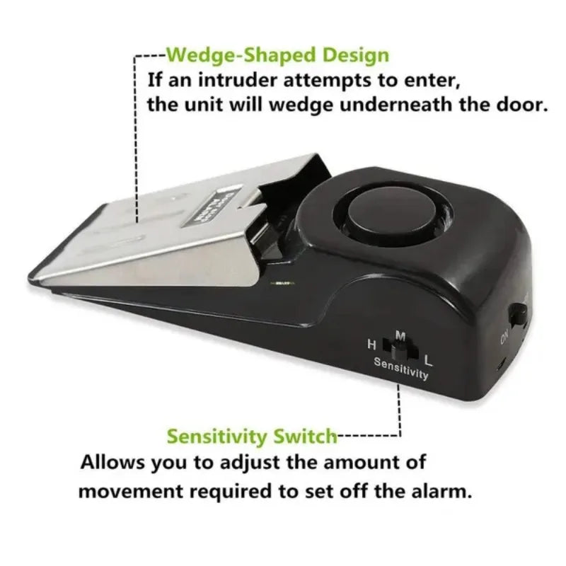 Mini Wireless Door Stop Alarm 120dB Wedge Shaped Security Alert System for Home