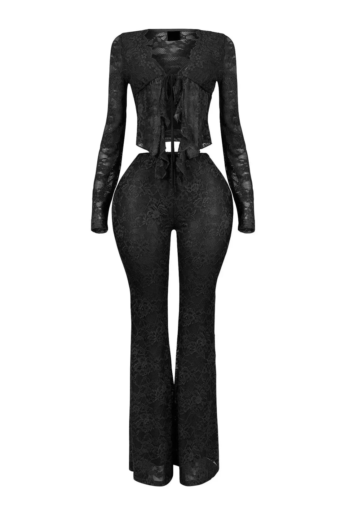 2026 Women's Set Long Sleeve Lace See Through Shirt + Long Pants Street Evening Sexy Two 2Piece Sets Outfits Tracksuit |...