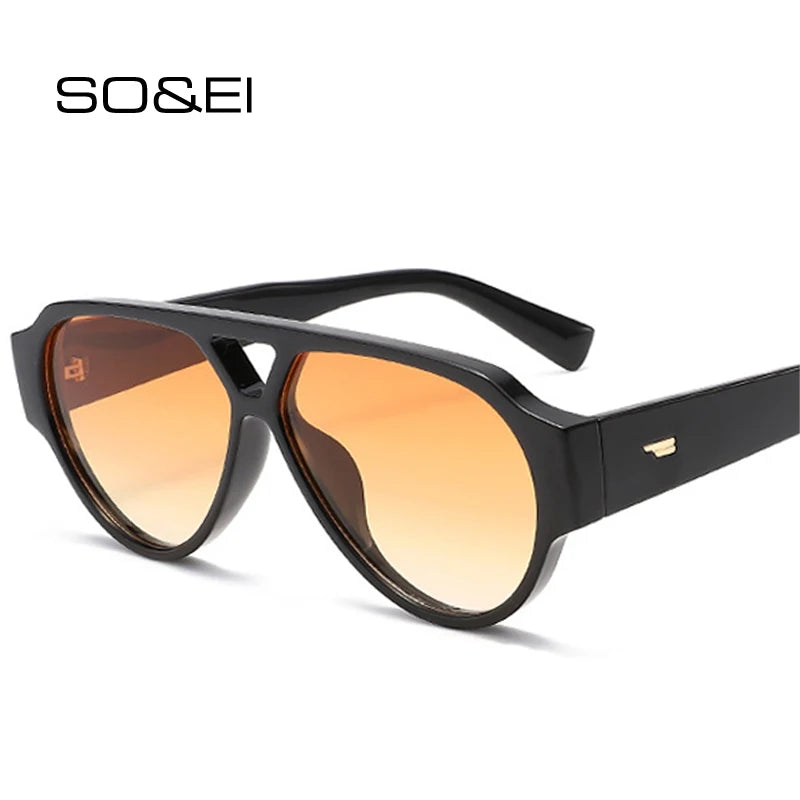 SO&EI Fashion Oversized Pilot Double Bridges Women Sunglasses Retro Rivets Men Red Green Shades UV400 Sun Glasses |...