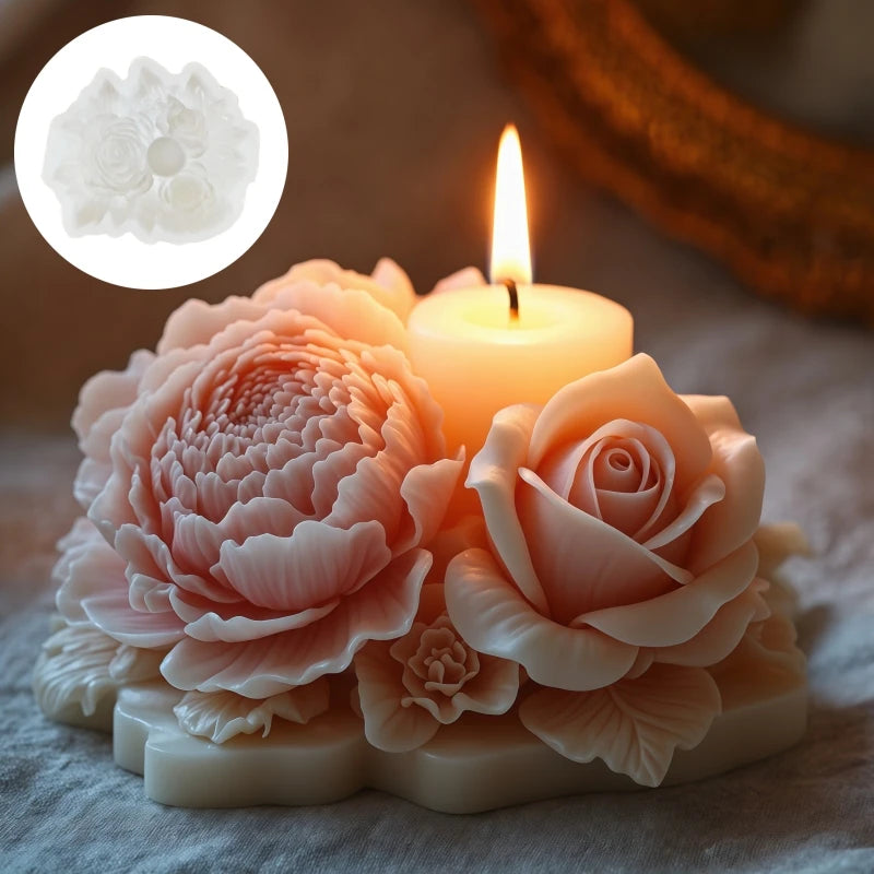 Peony Rose Bud Bouquet Candle Silicone Mold Peony Flower Clusters Candle Mould Christmas Gift Flower Bundle Resin Gypsum Molds