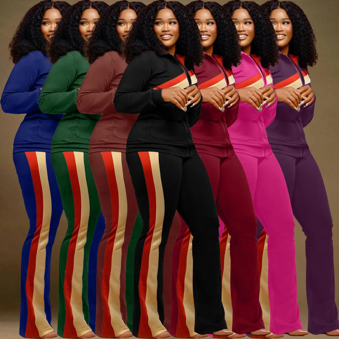 Women Fall Clothes 2025 Slim Zippered V-neck Jacket Trousers Tight Sports Long Sleeves Suit Conjuntos De Mujer 2 Piezas Elegante
