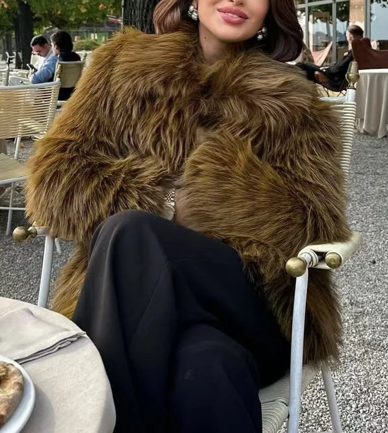 European And American Style Autumn And Winter New Women's Clothing High-end Artificial Fur Effect Lapel Short Jacket