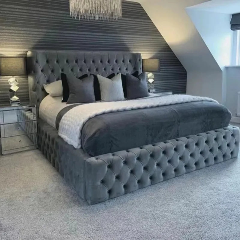 Deluxe Bedroom Furniture Set King Bed Classic Upper Set Diamond Tufted - Kimlud