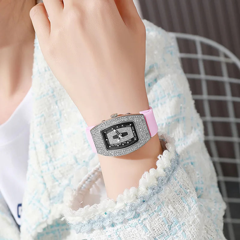 New Fashion Women Crystal Tonneau Watches For Woman Silicone Jelly Quartz Watch Students Gifts Reloj Mujer Ladies Wrist Watches
