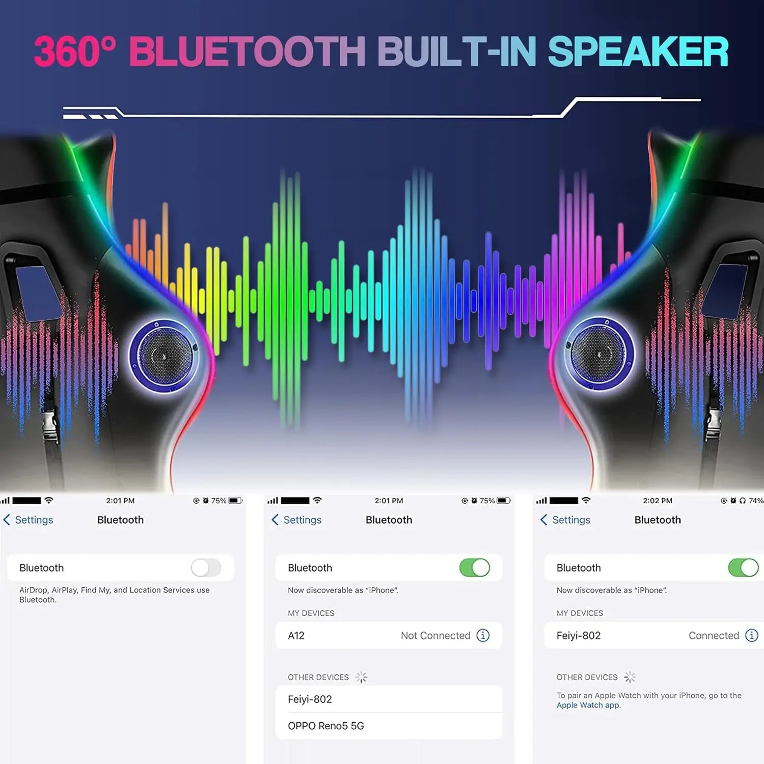Massage Gaming Chair with Speakers and RGB LED Lights Footrest Music Video Game Chair with Lumbar Support Swivel Adjustable