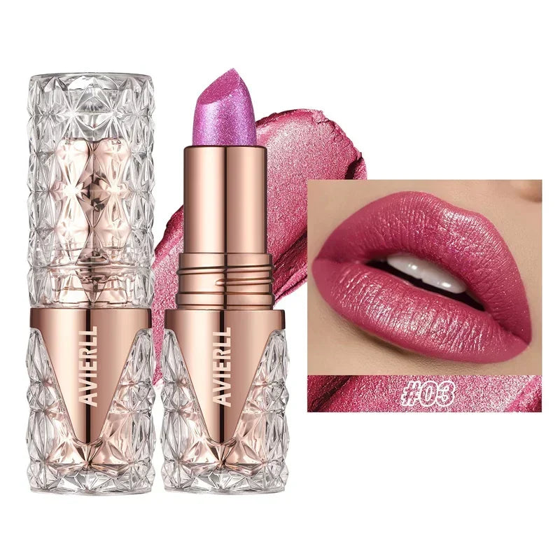 10 Colors 3 in 1 Pearlescent Lipstick Long Lasting Moisturizing Sparkling Quicksand Gold Lip Gloss Pearl Shimmer Sexy Lip Makeup - Kimlud