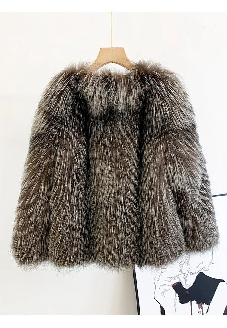 2025 New Imported Silver Fox Young Style Fox Fur Korean Style Fur Coat Women's Short Style Small Clip leather craft