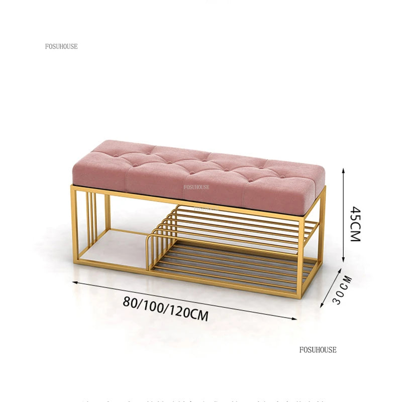 Nordic Iron Shoe Changing Stools Home Living Room Furniture Door Ottomans Light Luxury Cushioned Bench Creative Bed End Stool X - Kimlud