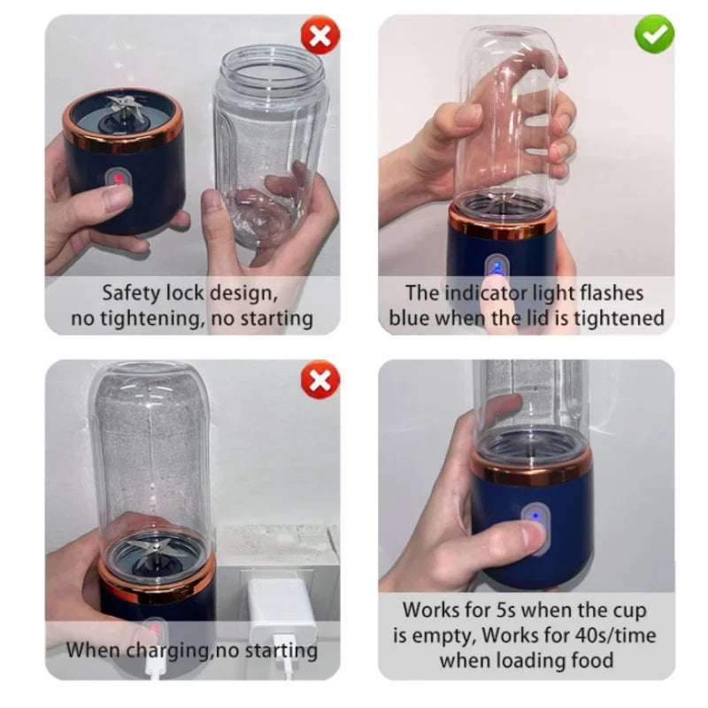 Portable Blenders 6Blade Fruit Juicer Machine Multifunction Dual Cup Juicer USB Charging Household Orange Juicer Milkshake Mixer