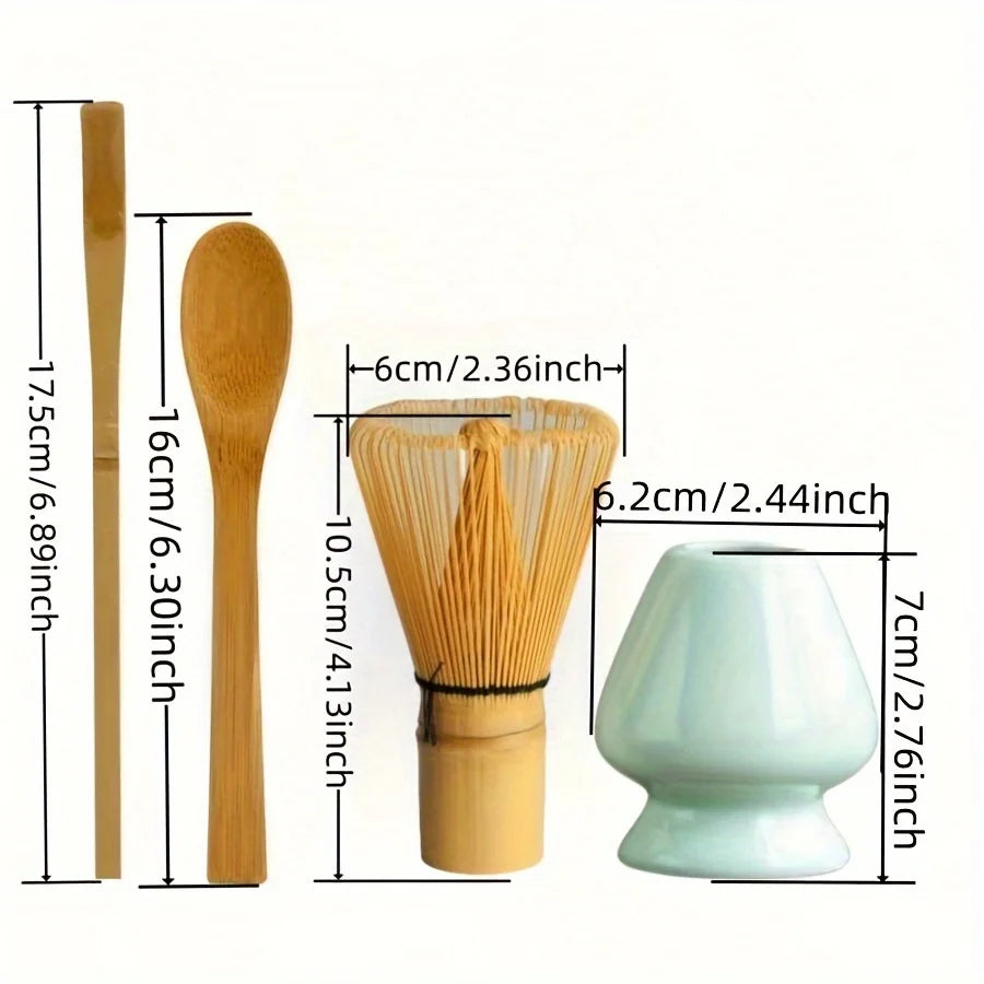 3pcs/set Matcha Set Bamboo Whisk Tea spoon Ceramic fittings Matcha Whisk (Chasen) Tea Spoon And Scoop (Chashaku) Tea-making Tool