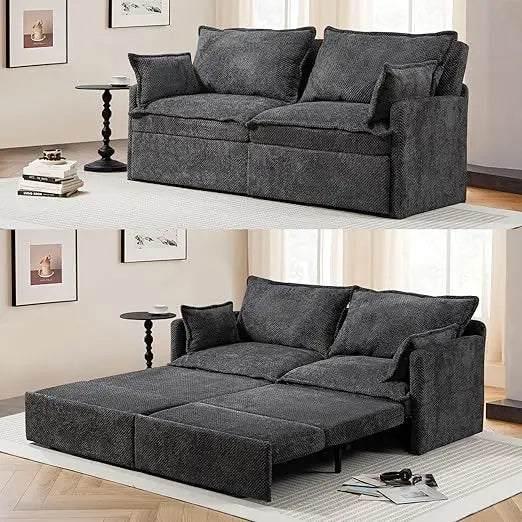 74" King Pull Out Sofa Bed - Convertible Sleeper Sofa Bed, Space Saving Corduroy Loveseat Chaise Lounge with USB Charging, Side - Kimlud