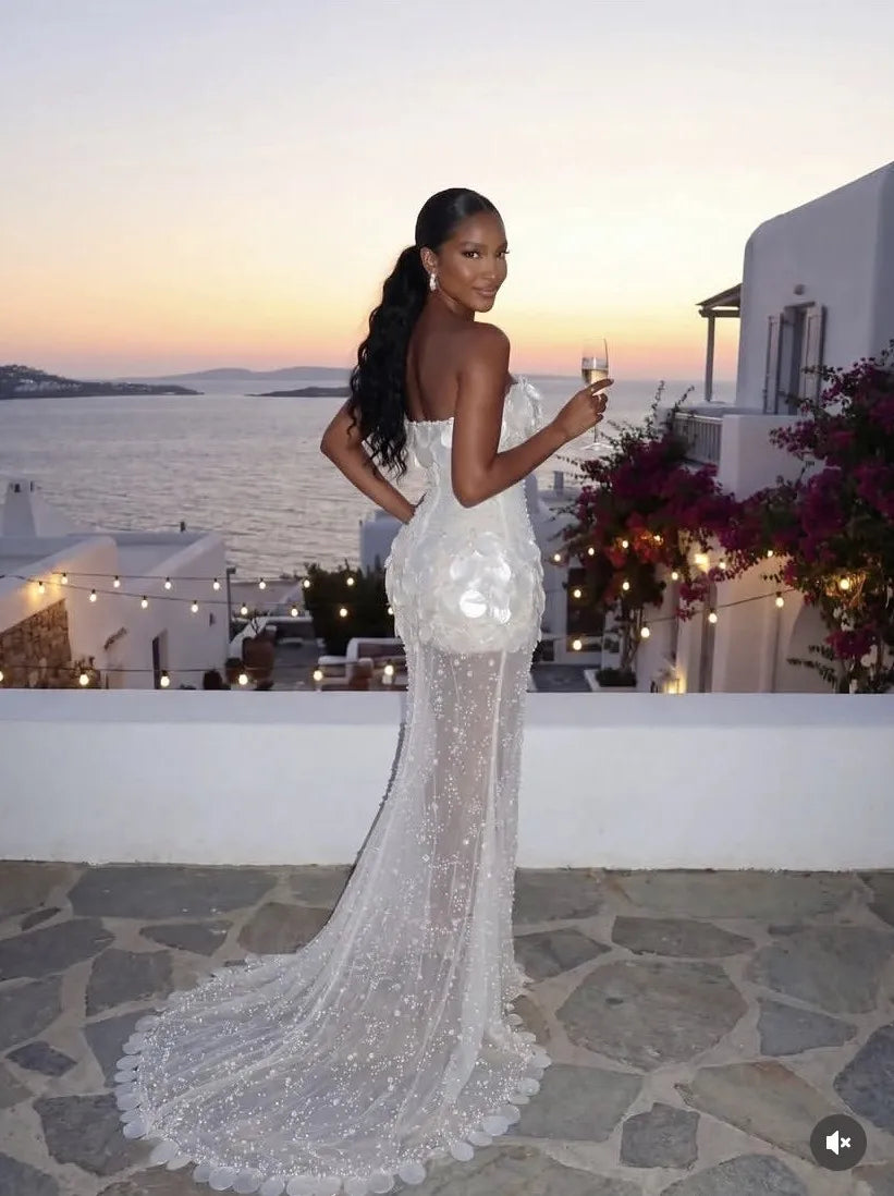 Sparkling Sequin Party Dress Long Floor Length Custom Made Women Dresses See Through Beaded Sleeveless Prom Gowns Tulle - Kimlud