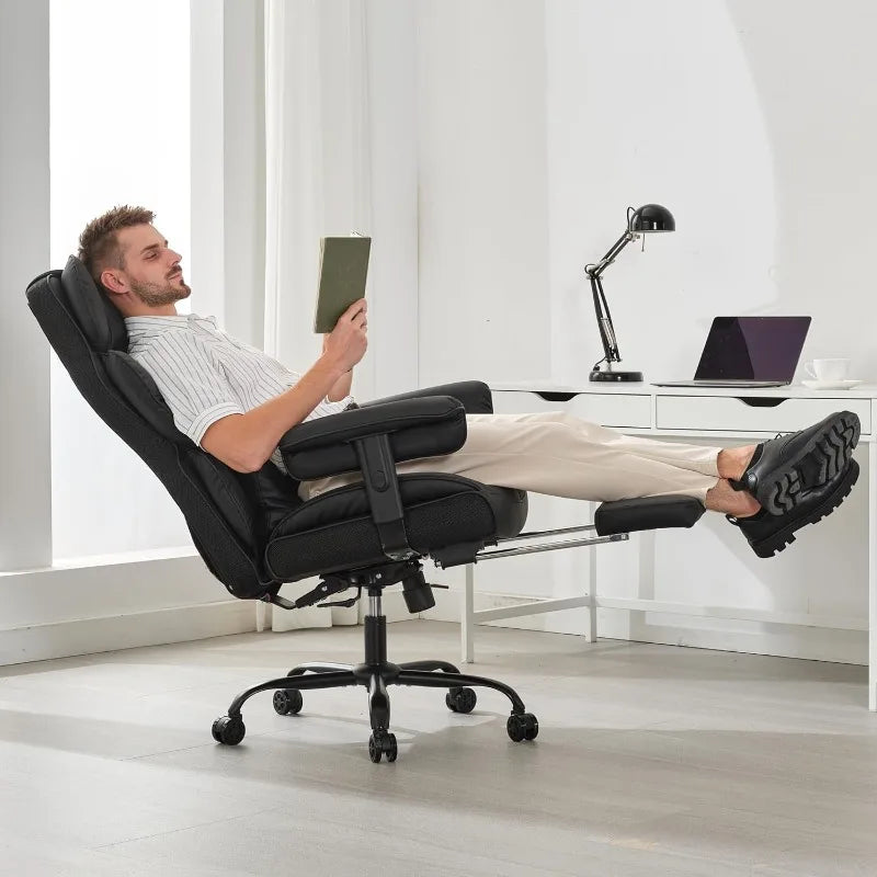 Big and Tall Office Chair 400lbs Wide Seat,High Back Gaming Chair with Foot Rest, Ergonomic Reclining Executive Office Chairs - Kimlud
