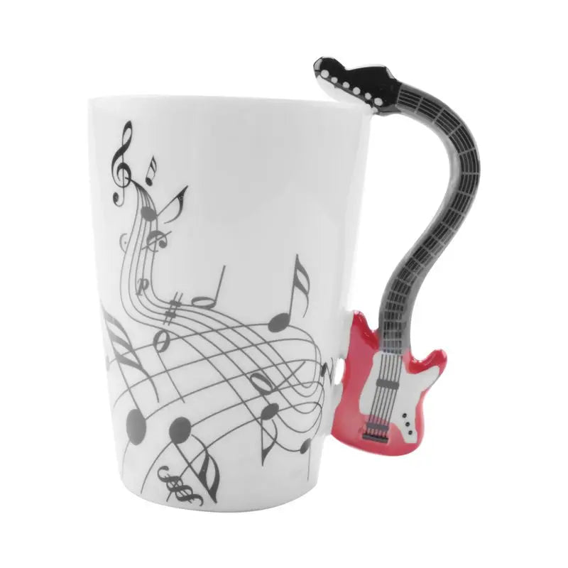 ABAH-Creative Music Style Guitar Mug Coffee Tea Milk Stave Cups With Handle Coffee Mug Novelty Gifts Red Guitar Black |...