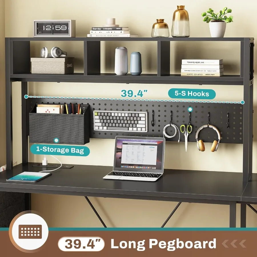 L Shaped Gaming Desk with Hutch 57.5 Reversible Corner Computer Desk Featuring Adjustable Storage Shelves Integrated...