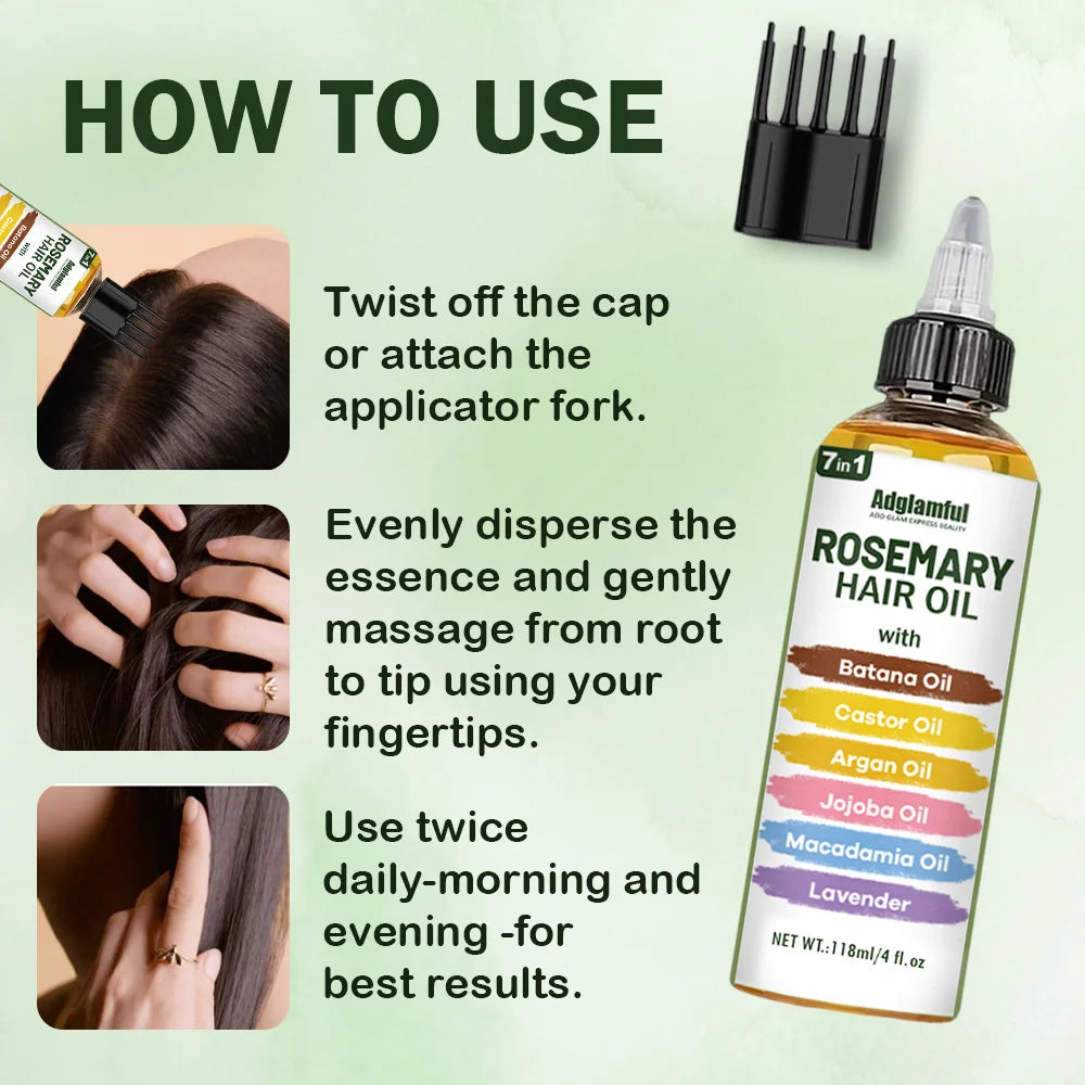 Adglamful 7-in-1 Rosemary Hair Oil 118ml – No-Rinse Hair Oil+Comb Set, Instantly Smooths Frizz, Repairs Damage | Kimlud...