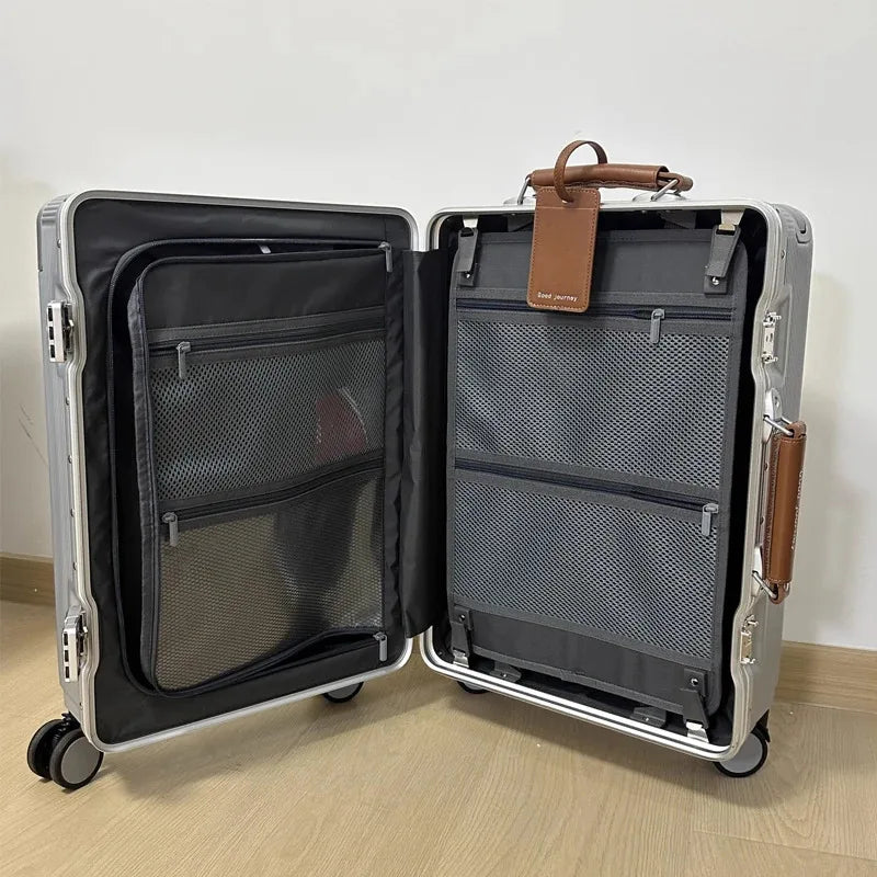 Premium PC Wide Trolley Luggage Front Opening Multi-Functional Women's 20-Inch Boarding Box and Men's 24-Inch Suitcase...