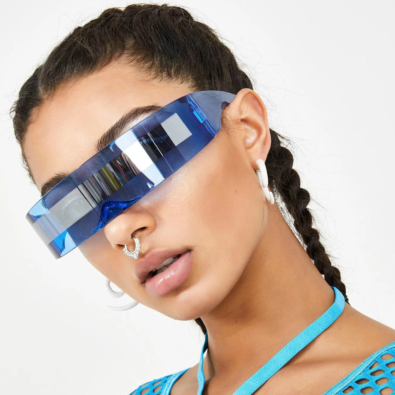 New Arrival Y2k women Sunglasses Laser Eyeglasses technological sense Mirrored Lens Eyewear Glasses integrated Men sun...