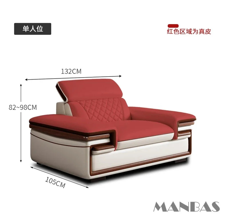 Linlamlim Premium Italian Genuine Leather Sofa Set for Living Room with Adjustable Headrests, Bluetooth Speaker, Wireless Charge