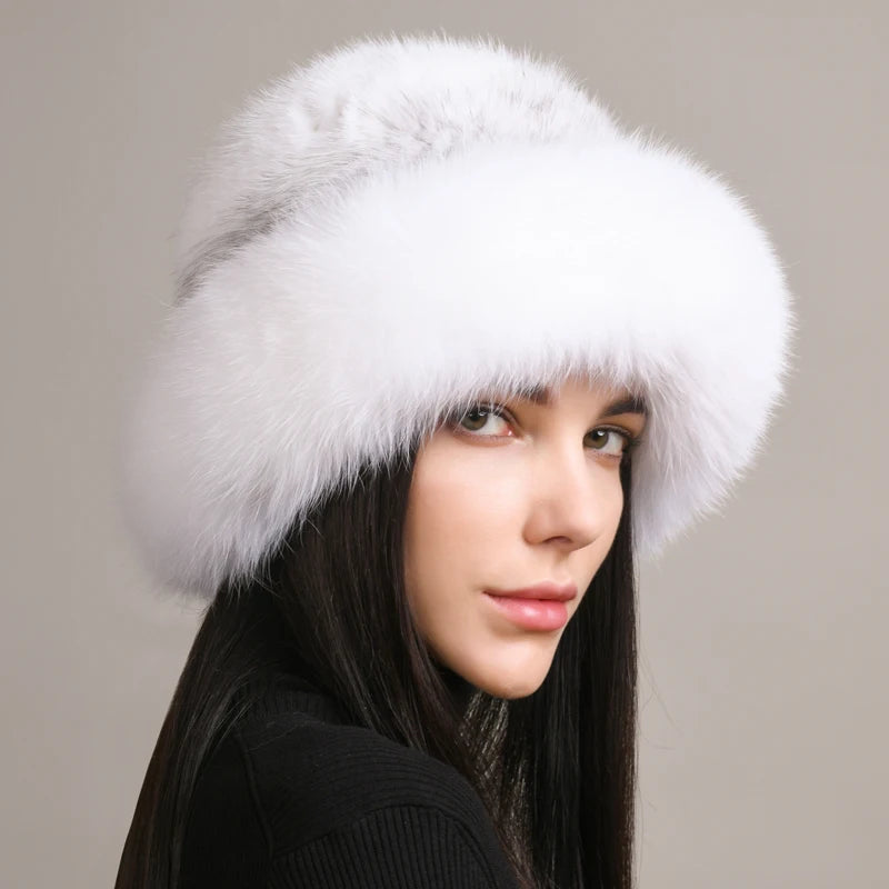 New Genuine Real Natural Knitted Mink Fur Hat Luxury Women Handmade Knit Fashion Winter Headwear Warm Real Fox Fur Beanies Caps