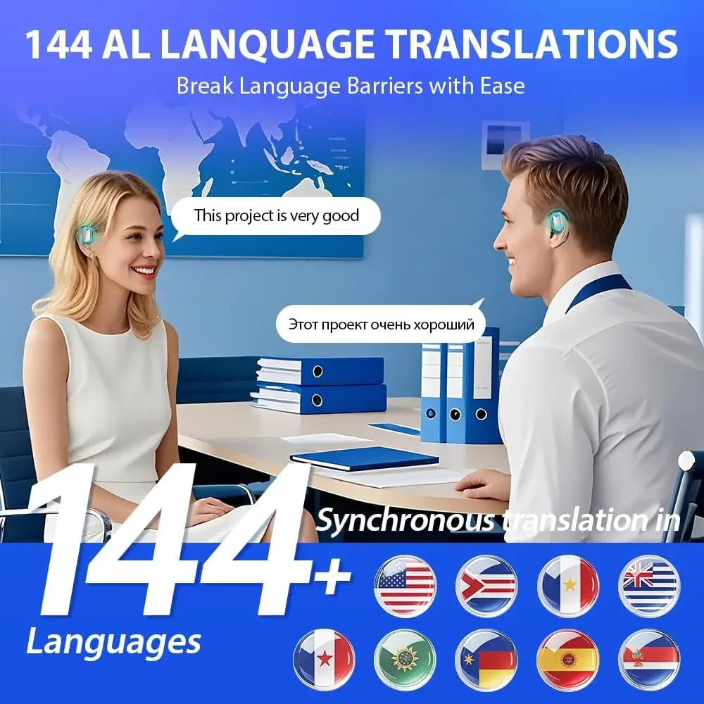 UYUXIO Real Time Translation Wireless Earbuds with 144 Language OWS LCD Touch Screen Earphone AI Language Headphone for Business