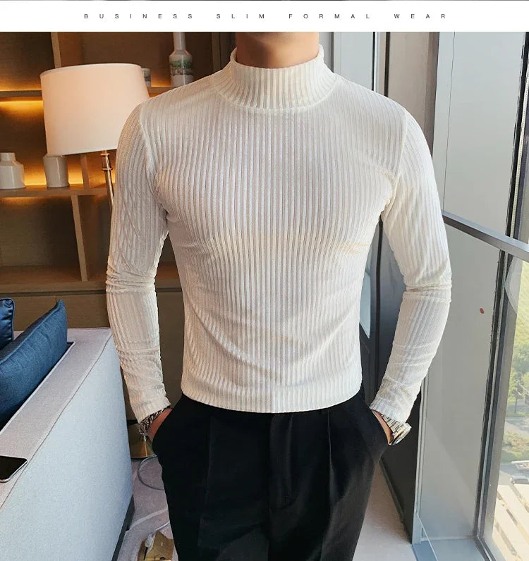 New Gold Velvet T Shirt Men Clothing Fashion Trend Male Luxury Prom Party Long-sleeved Striped Pullover Tops Homme - Kimlud