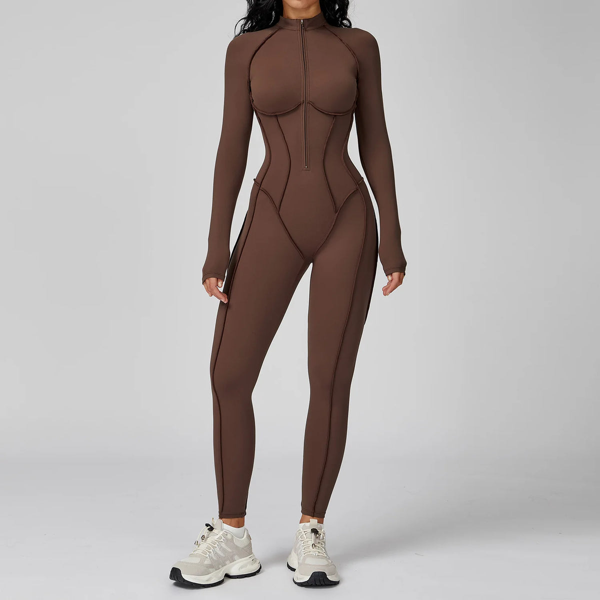 Women Yoga Bodysuit Long Sleeved Tracksuits Gym Zipper Jumpsuits Sports One Piece Workout Bodycon Jumpsuits Tights Suit - Kimlud