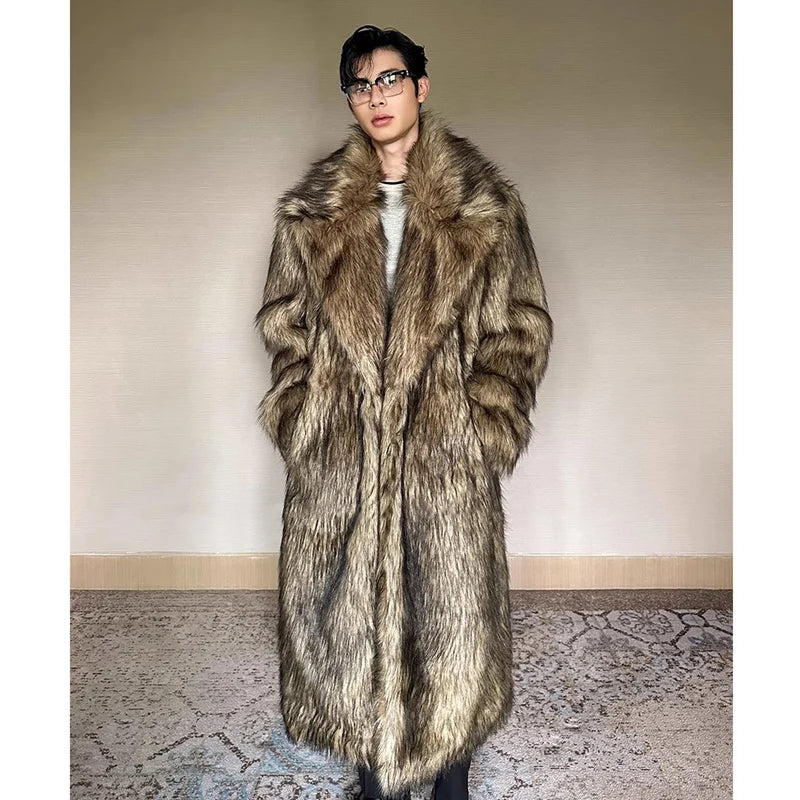 Men's fur coat, Wolf fur, fox fur, lapel long overcoat, winter windproof and warm windbreaker, large size | Kimlud...