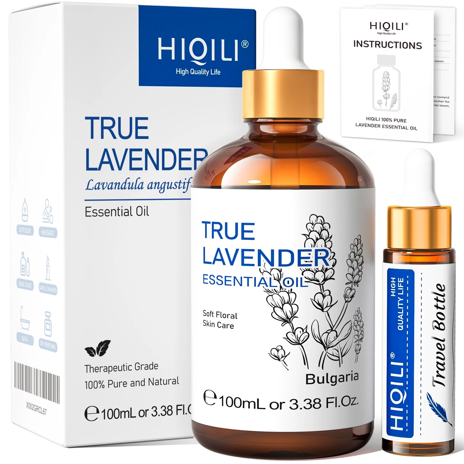HIQILI Ylang-Ylang Essential Oil 100ML Citronella Geranium 100% Natural Tree Oil for Skin Massage Stress Relief & Aromatherapy