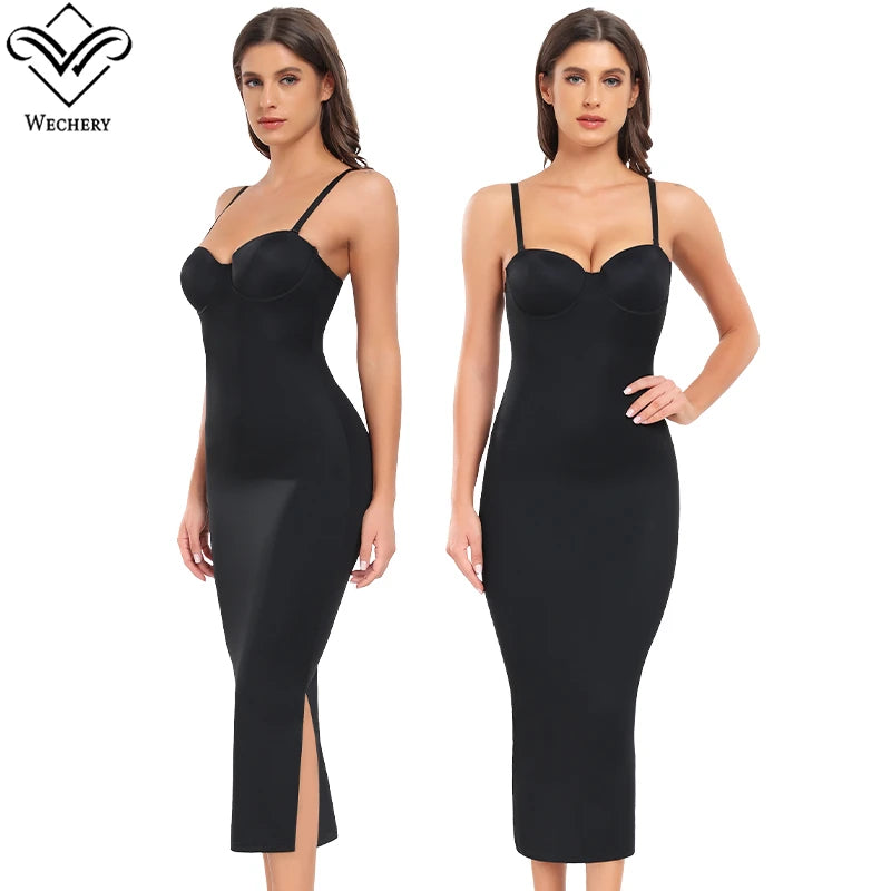 Wechey Slip Dress Tummy Control Shapewear Women Slimming Body Push Up Bras Lifts Breasts Underwear Slit Hemline