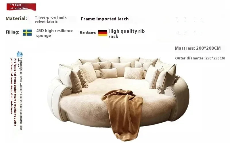 Italian Light Luxury Round Bed Cream Wind Bedroom Wedding Bed Princess Aesthetics Fashion Letto Matrimoniale Home Furniture