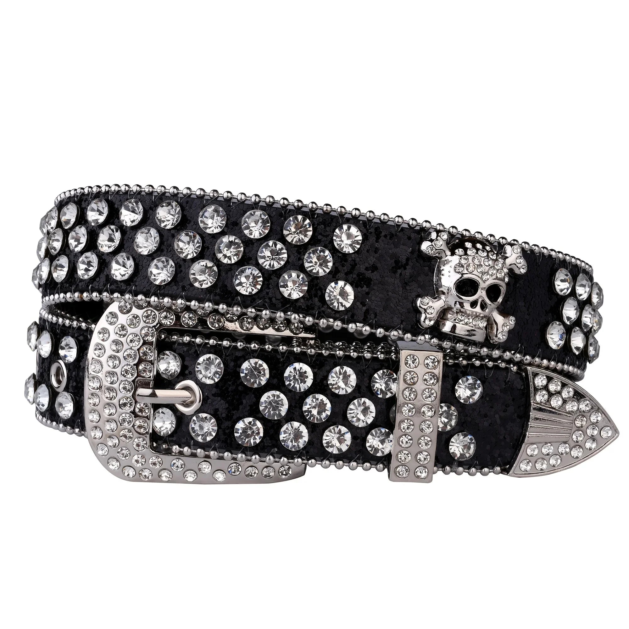 Rhinestone SkullBelt Western Cowgirl Belts For Women Girls Studded PU Leather Country Belt
