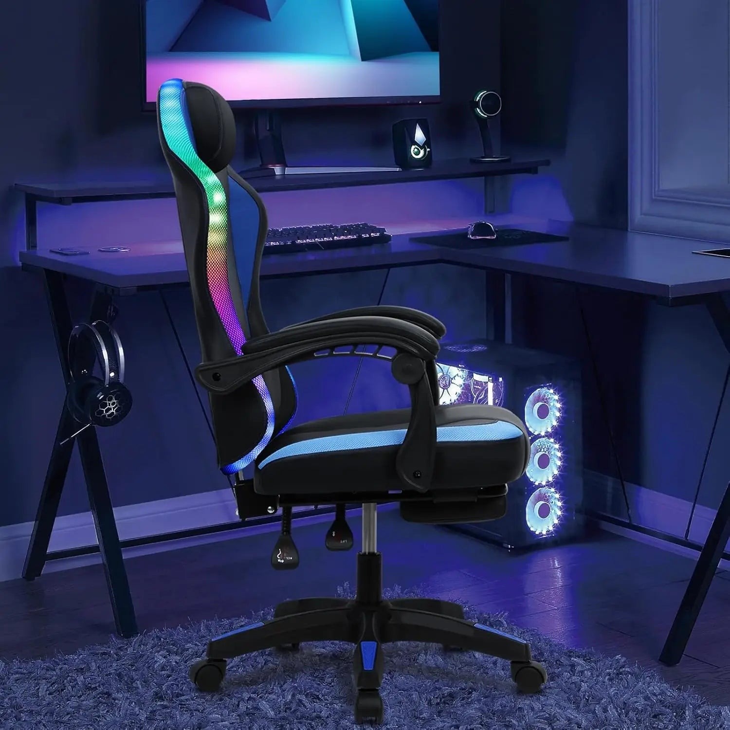 Video Game Chairs,Gaming Chair for Kids,Ergonomic Gaming Chair,LED Lights Ergonomic Massage Computer Gaming Chair, Customized
