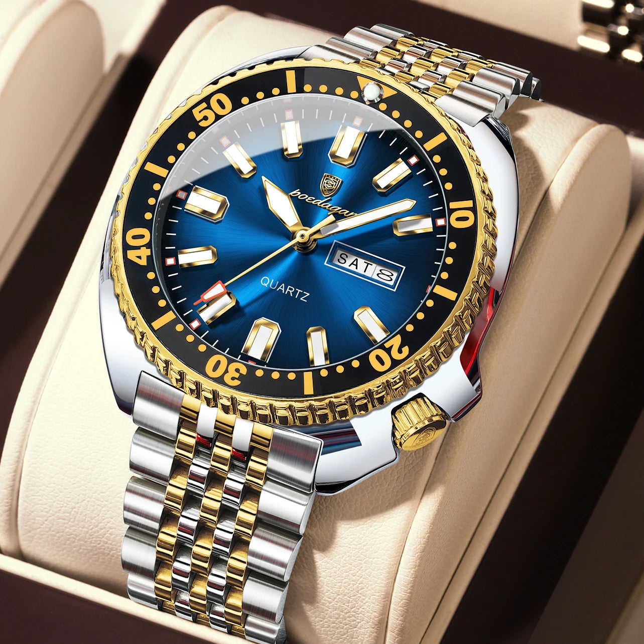 POEDAGAR Luxury Business Men Watch Date Week Waterproof Luminous Man Wristwatch Sport Stainless Steel Quartz Men's Watches Reloj