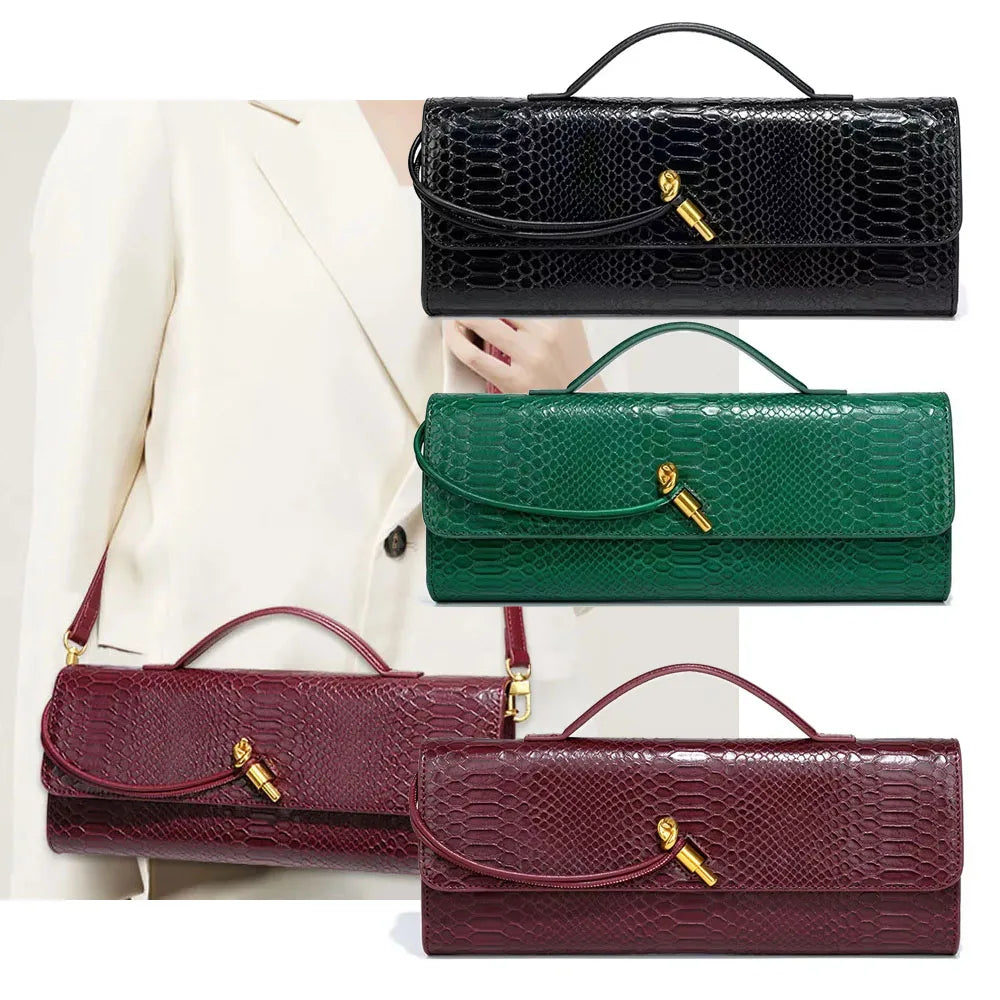 PU Leather Fashion Luxury Top-Handle Bag For Women Evening Handbag Long Purse Crocodile Pattern Crossbody Shoulder Bags...