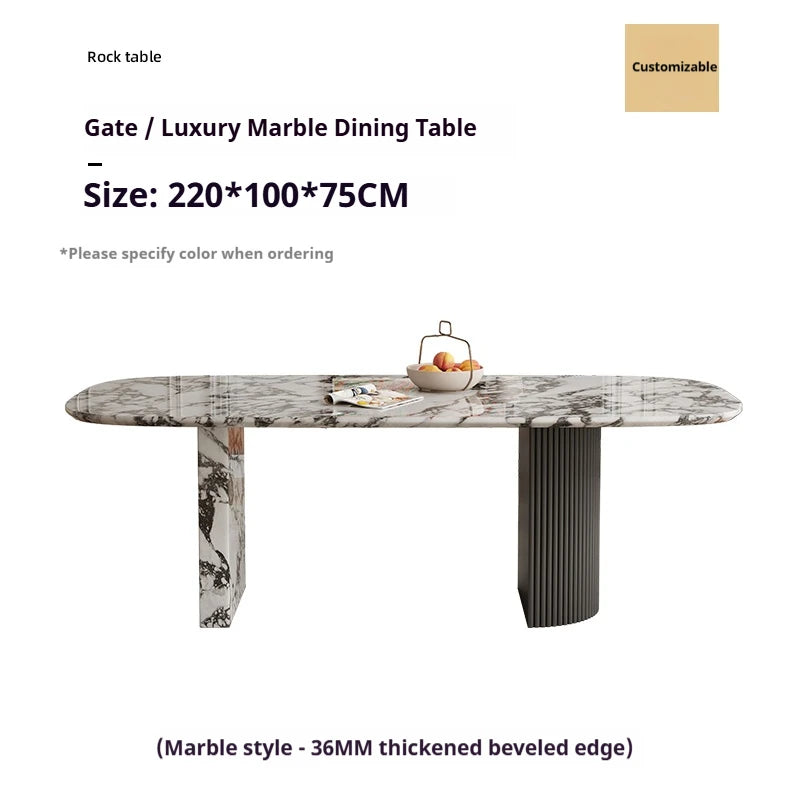 Luxury French Rectangle Marble Table, Cream Aesthetic Designer Villa Furniture, Trendy Natural Stone Dining Table - Kimlud