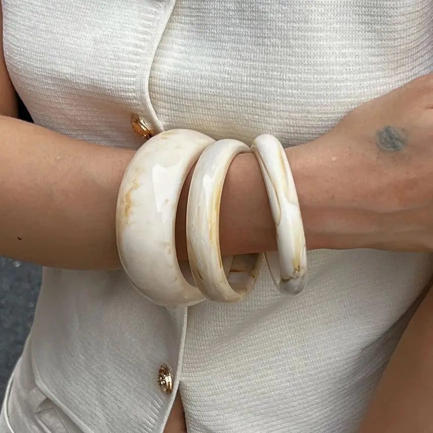 Ingemark 3Pcs/Set Vintage Beige Resin Bangles for Women on Hand 2025 New Trend Boho Stacking Charm Bracelets Y2K Jewelry...