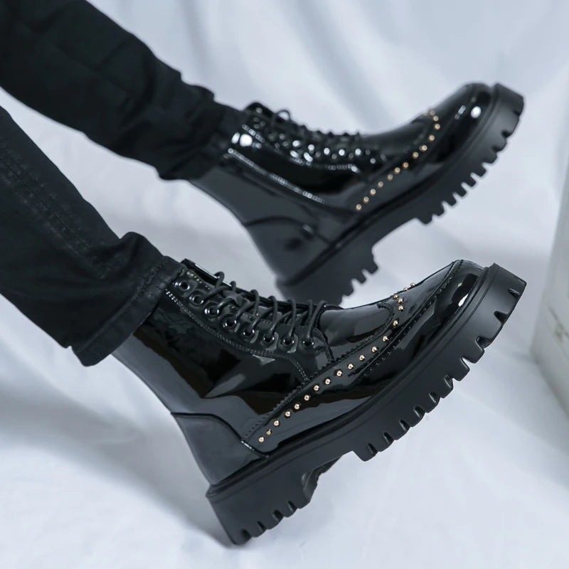 Autumn Men Platform Boots Casual Genuine Leather Shoes Personalized Design Motorcycle Boots Thick Sole Sneakers Party...