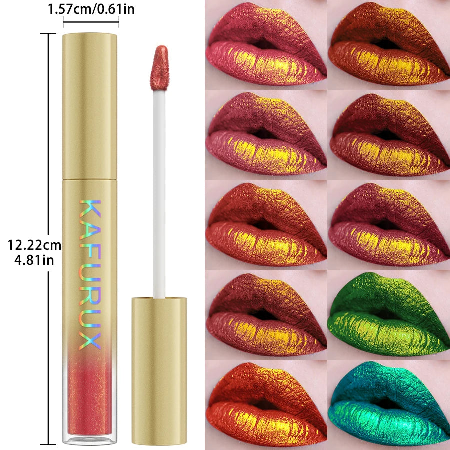 14 Colors Bold Intense Glitter Metallic Lip Gloss Pearlescent Lip Tint,Long Lasting Liquid Lipstick Makeup Gifts for Women Red