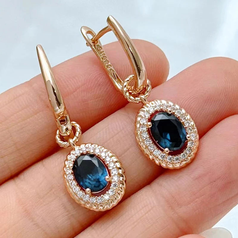 Kinel Hot Shiny Blue Natural Zircon Dangle Earrings for Women Fashion 585 Rose Gold Color Party High Quality Daily Fine...