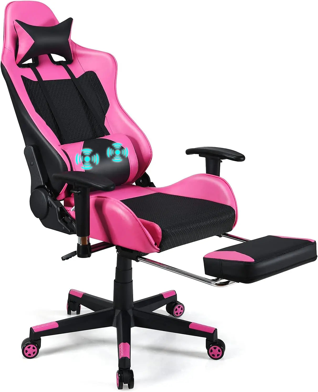 Gaming Chair - Pink Gamer Chair with Footrest Racing Esports Computer Chair Massage Lumbar Support Leather Recliner, Customized