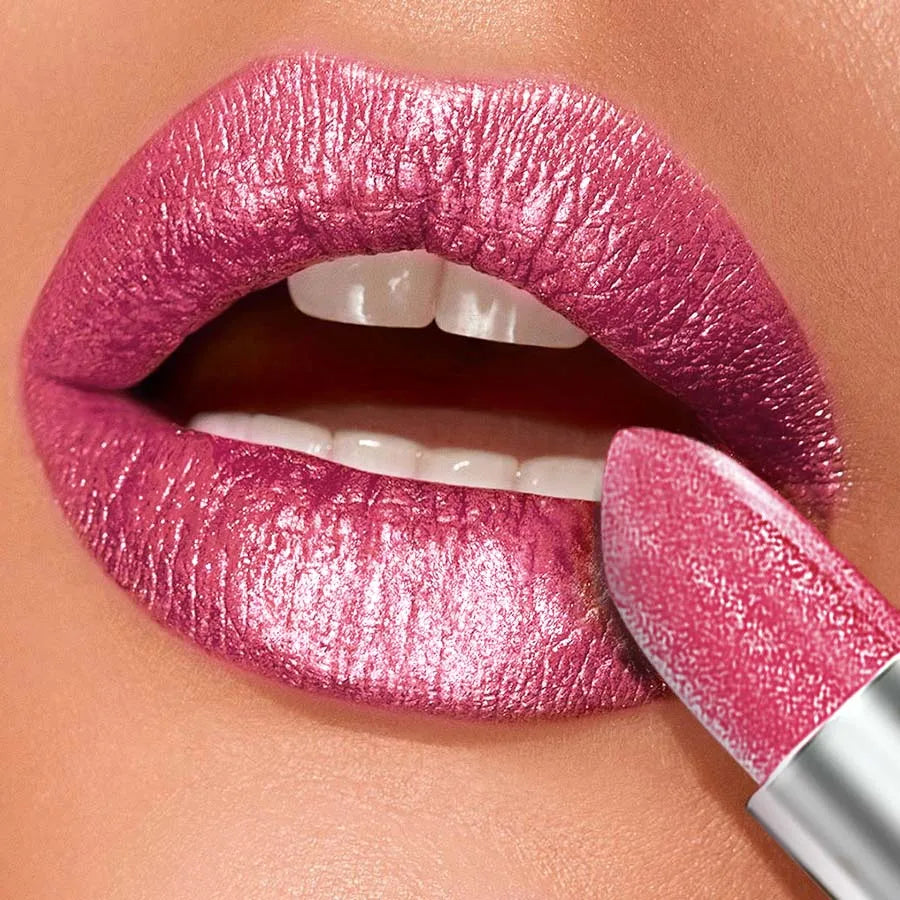 1PC Bold & Intense Glitter Shiny Metallic Lipstick Pearlescent Lip Tint,Long Lasting Lip Senior Matte Lip Makeup Gifts for Women