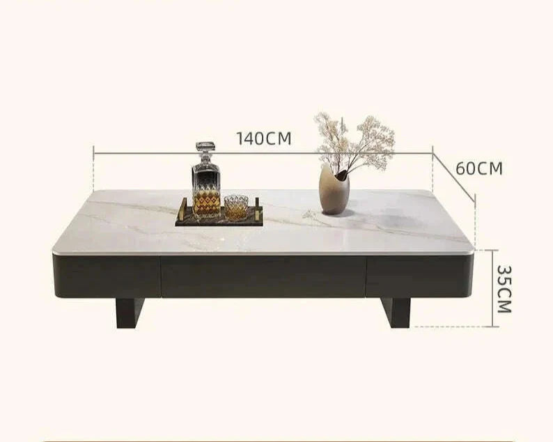 Italian coffee living room home new light luxury high-end black rectangular simple small apartment rock slab coffee table