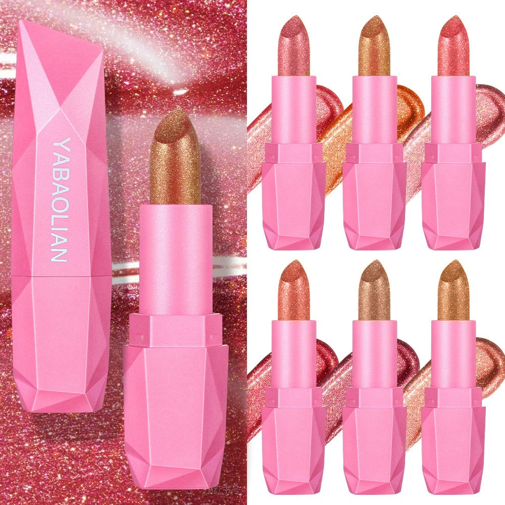 6 Colors Quicksand Golden Lipstick Fine Glitter Lipstick Moisturizing Silky Mermaid Aureate Long-Lasting Waterproof Lip Makeup