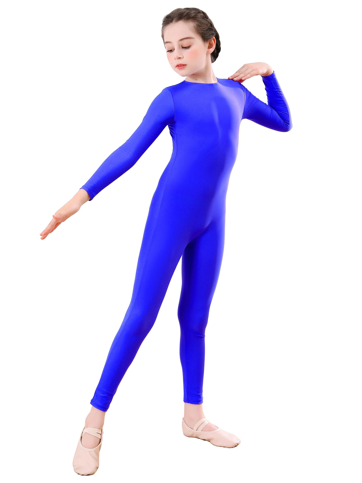 AOYLISEY Girls Black Long Sleeve Unitard Boys Gymnast Bodysuit Spandex Full Body Kids Jumpsuit Scoop Neck Dance Costumes