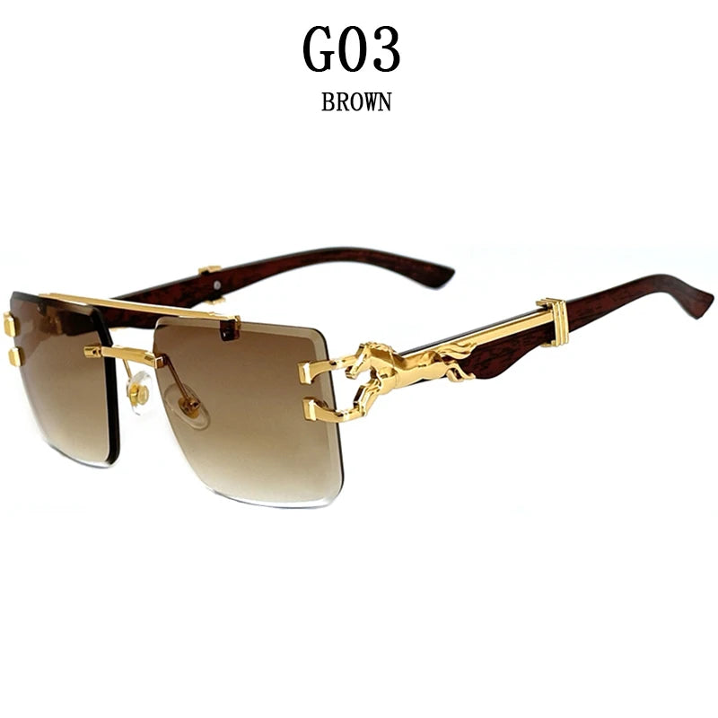 New In Sunglasses For Men Wooden Rimless Sunglasses Women Vintage Square Fashion Glasses Luxe Gafas De Sol Hombre...