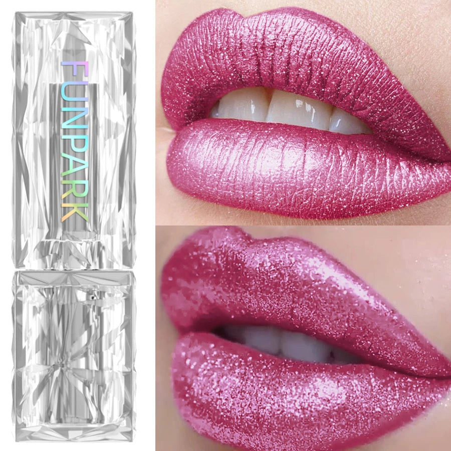 Metallic Glitter Lipstick 3 Color Waterproof Lip Balm Red Long Last Lip Tint Matte Lip Makeup Gifts Shiny Lip Gloss...