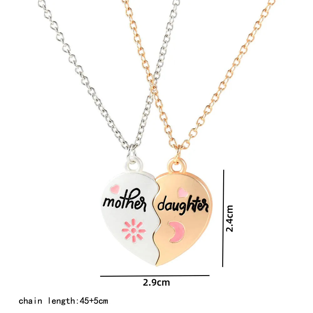 Lovecryst 2Pcs/set Heart-shaped Letter Mother and Son or Daughter Mother's Day Necklace for Love Parent Child Jewelry...