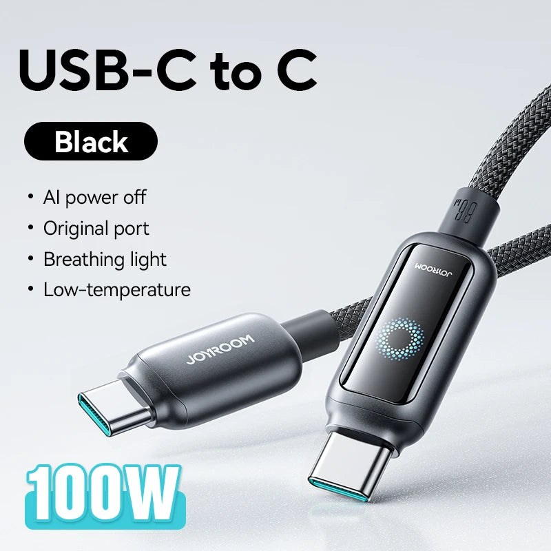 Joyroom 100W USB C Cable Automatic Power Off Fast Charge Type C Cable For iPhone 16 15 Pro Max Xiaomi Sumsang Huawei