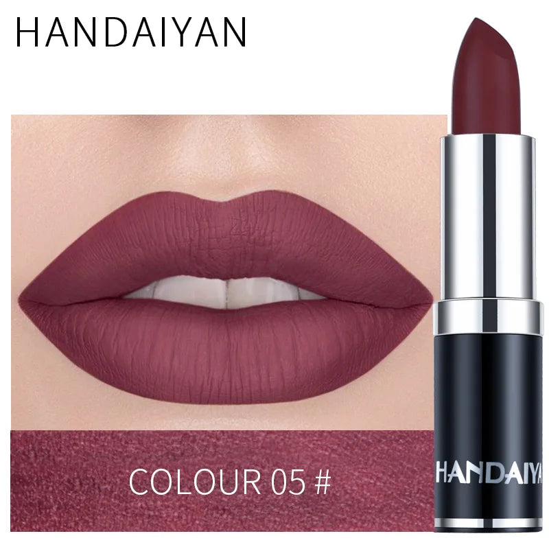 Handaiyan Sexy Nude Red Brown Purple Lipgloss Matte Lip Gloss Velvety Lipstick Matte Waterproof Makeup Long Lasting...
